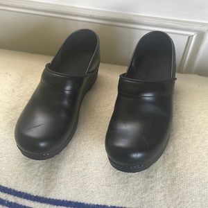 Sanita Black Leather Clogs